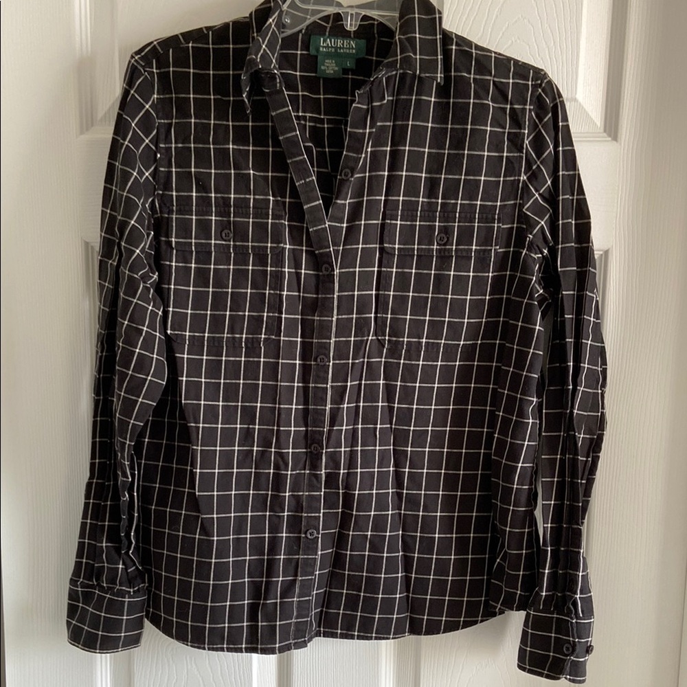 Lauren Ralph Lauren Black and White Plaid Button Down Shirt